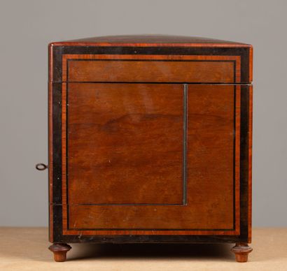 null Liquor cabinet in burr veneer inlaid with blackened wood, mother of pearl and...