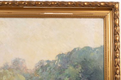 null G. POISSON (?), 1919.
L'étang.
Importante huile sur toile, signée en bas à gauche...