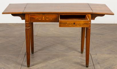 null Table with shutters forming a desk in light wood marquetry, on a rosewood background.
End...