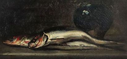 null Léon Charles HERMANN (1838-1907).
Still life with mackerels.
Oil on panel, signed...