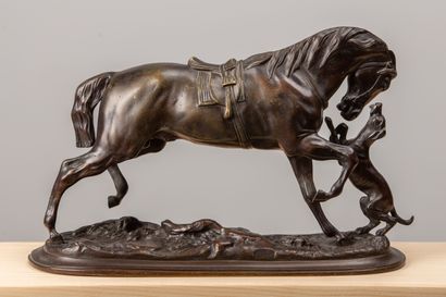 null Pierre LENORDEZ (1815-1892).
Horse and dog or "Angelo".
Sculpture in bronze...