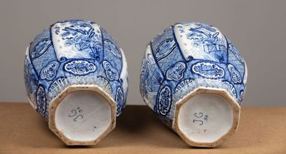 null DELFT.
Pair of covered earthenware vases with blue monochrome decoration.
The...