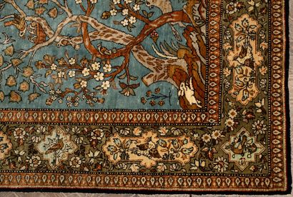 null Carpet GHOUM of wool and silk with decoration of terrestrial paradise on blue...