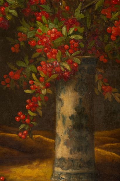 null Marthe Élisabeth BARBAUD-KOCH (1862-c.1928).
Bouquet of red flowers in a vase.
Oil...