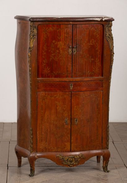 null Lady's secretary in marquetry and wood veneer decorated with flowers and rhombuses,...