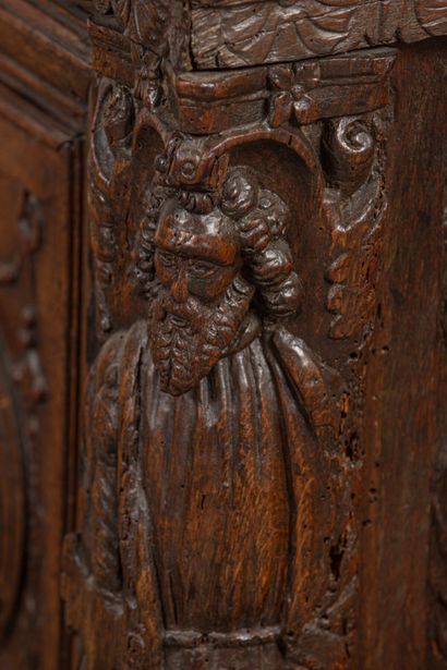 null Chest in molded and richly carved oak.
Most of the elements date from the seventeenth...