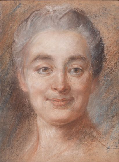 null Maurice Quentin DE LA TOUR (1704-1788), follower of.
Portrait of a woman.
Pastel...