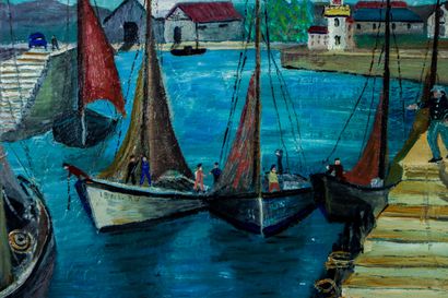 null Lucien ROSENGART (1881-1976).
Les bateaux de pêcheurs.
Huile sur carton toilé,...