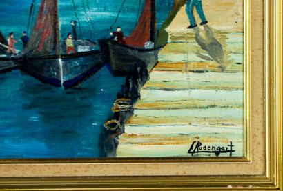 null Lucien ROSENGART (1881-1976).
Les bateaux de pêcheurs.
Huile sur carton toilé,...
