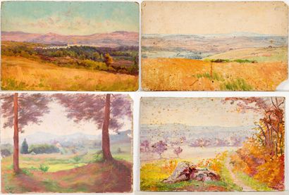 null Jeanne REIMBOLTE (1872-1943).
Ensemble de quatre huiles sur carton, non signées,...