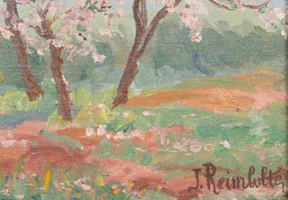 null Jeanne REIMBOLTE (1872-1943).
Ensemble de trois huiles sur toile, signées et...