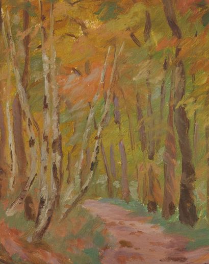 null Jeanne REIMBOLTE (1872-1943).
Ensemble de deux oeuvres comprenant : 
La forêt.
Huile...