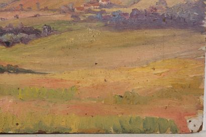 null Jeanne REIMBOLTE (1872-1943).
Panorama sur la vallée.
Huile sur carton , non...