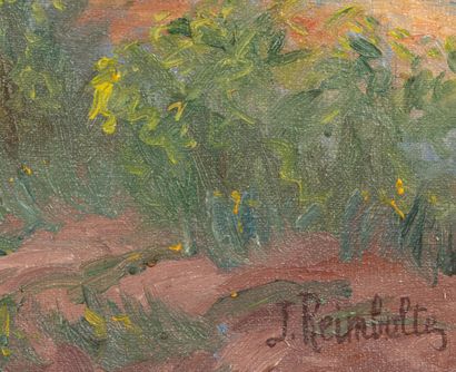 null Jeanne REIMBOLTE (1872-1943).
Potager sous la ferme.
Huile sur toile, signée...