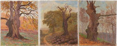 null Jeanne REIMBOLTE (1872-1943).
Ensemble de trois huiles sur toile dont deux signées...