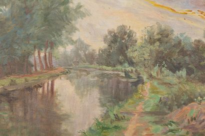 null Jeanne REIMBOLTE (1872-1943).
Canal.
Huile sur toile, signée en bas à droite,
H_46...