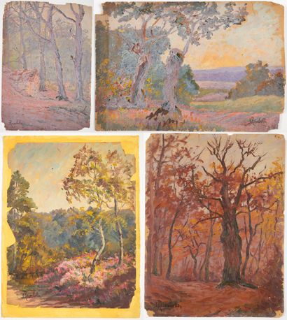 null Jeanne REIMBOLTE (1872-1943).
Ensemble de quatre huiles sur papier, signées,...