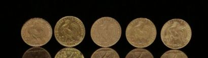 null Cinq pièces de 20 frans or Marianne.
De 1904 à 1912.
32.25 grammes