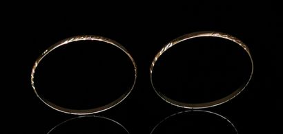 null Deux bracelets rigides en or jaune ciselé.
D_7 cm.
36.54 grammes, 18K, 750°...