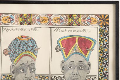 null Ecole africaine du XXème siècle.
La dynastie Bamoun.
Crayons sur papier.
H_49...