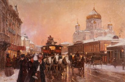 null Léon ZEYTLINE (1885-1962).
Moscow, busy street.
Oil on canvas, signed lower...