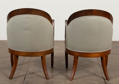 null Pair of gondola armchairs in rosewood and light wood marquetry.
Charles X period.
H_82...