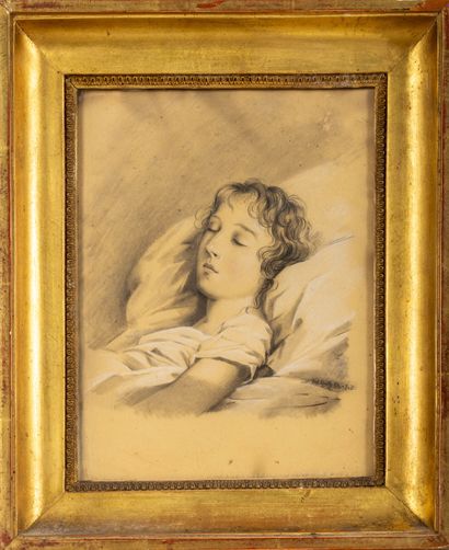 null Julien Léopold BOILLY (1796-1874).
Young sleeping girl.
Charcoal drawing with...
