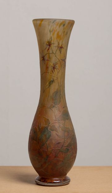 null DAUM Nancy.
Large vase in acid-etched multi-layered glass, decorated with soldanelles.
Signed...