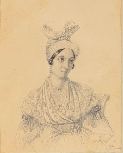  Jean Baptiste ISABEY (1767-1855).
Portrait d'arlésienne.
Dessin au crayon, monogrammé,... Gazette Drouot