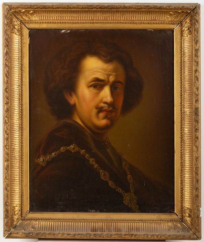  19th century school, follower of REMBRANDT.
Remake of Rembrandt's self-portrait.
Oil... Gazette Drouot