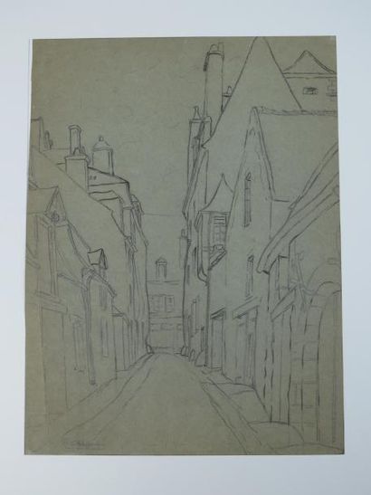 Fernand CHALANDRE (1879-1924) Nevers, rue Maubert Dessin au crayon sbg, 40 x 30 ...