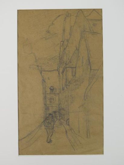 Fernand CHALANDRE (1879-1924) Nevers, rue Maubert Dessin sur papier brun 19 x 11...