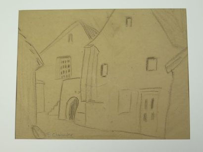 Fernand CHALANDRE (1879-1924) Rue à Nevers, dessin au crayon sur papier brun sbg,...