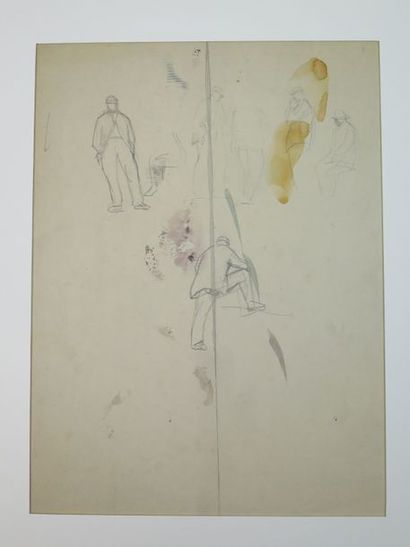 Fernand CHALANDRE (1879-1924) Etude d'hommes Dessin et traces d'aquarelles 25 x 18,5...