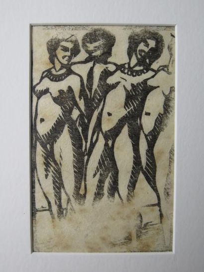Fernand CHALANDRE (1879-1924) Femmes nues Projet pour un ex- libris Gravure sur bois...