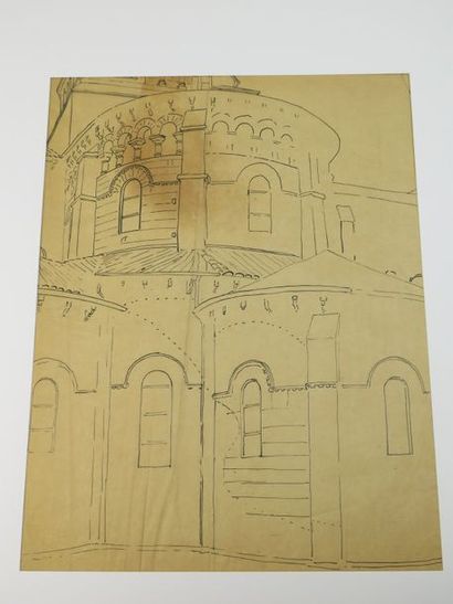 Georges TARDY (1885-1980) Eglise Saint Etienne Dessin à l'encre sur papier calque...