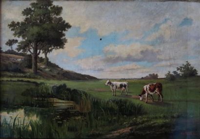 GEORGES ZELL (1824 - 1896) Vâches au paturage
Huile sur toile, signée en bas à droite
H_41...