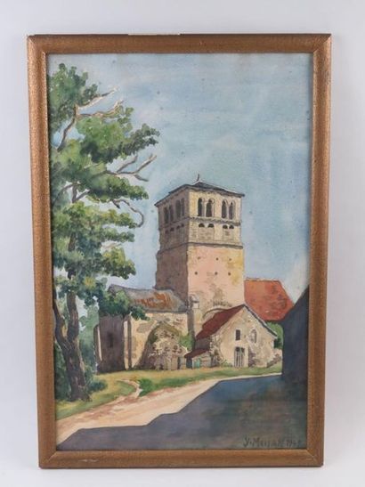 Yves MOISAN (1908-1976) L'église de Béard
Aquarelle signée en bas à droite et datée...