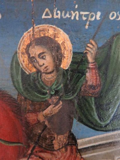 null GRECE Saint Demetrios de Thessalonique monté sur un cheval rouge et tuant un...