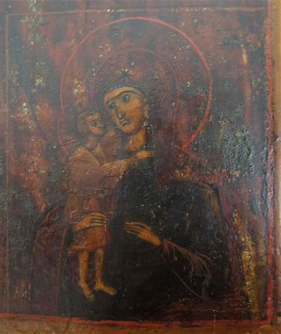 null RUSSIE Quatre Vierge à l'enfant, représentées en quartier, séparées par une...