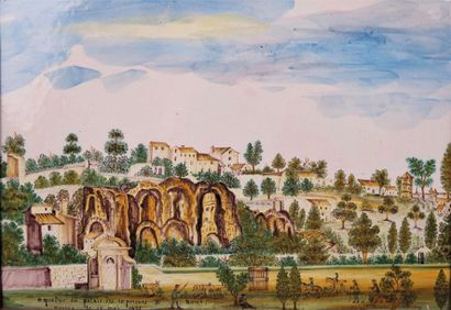 CERAMIQUE NEVERS L'aqueduc du Palais des Empereurs à Rome Plaque en faience à décor...
