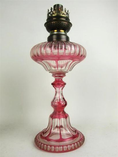 null BACCARAT. Fin du XIXème siècle.

Lampe à pétrole en cristal incolore et rouge.

Non...