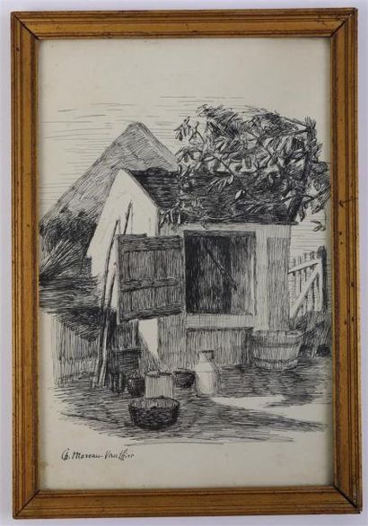 null Charles MOREAU-VAUTHIER (1857-1924).

La cabane.

Dessin à l'encre noire.

Signé...