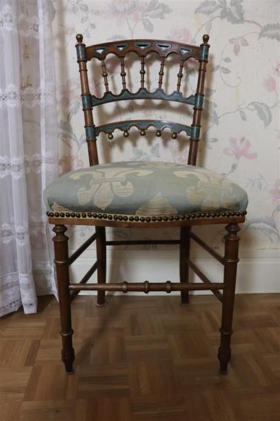 null Paire de chaises en bois laqué bronze et turquoise.

Epoque Napoléon III.

H_85,5cm...