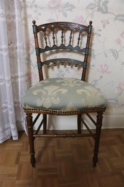 null Paire de chaises en bois laqué bronze et turquoise.

Epoque Napoléon III.

H_85,5cm...