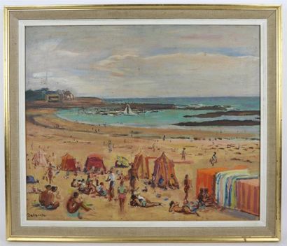 null Paul DELTOMBE (1878-1971).

Les cabines à la plage.

Huile sur toile, signée...