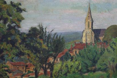 null Paul DELTOMBE (1878-1971).

Le village au clocher.

Huile sur toile, signée...