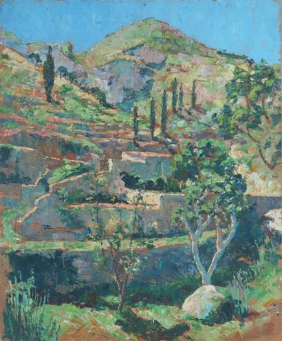 null André BARDET (1908-2006).

Roquebrune Cap Martin, 1949.

Huile sur panneau.

H_46cm...