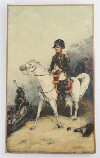 null Ecole française vers 1900.

Napoléon à cheval.

Huile sur toile.

H_48 cm L_29...