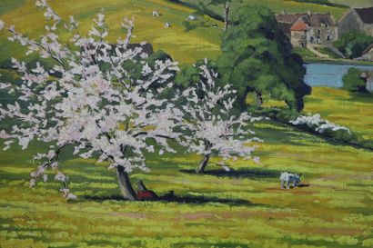 null REX BARRAT (1914-1974).

Cerisiers en fleurs dans un vallon nivernais.

Huile...